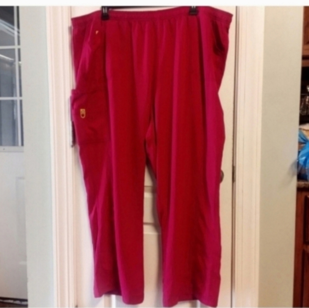 Wonder Wink Women's Scrub Pants 5X Red Yellow Stretchy Workwear Excellent Cond.